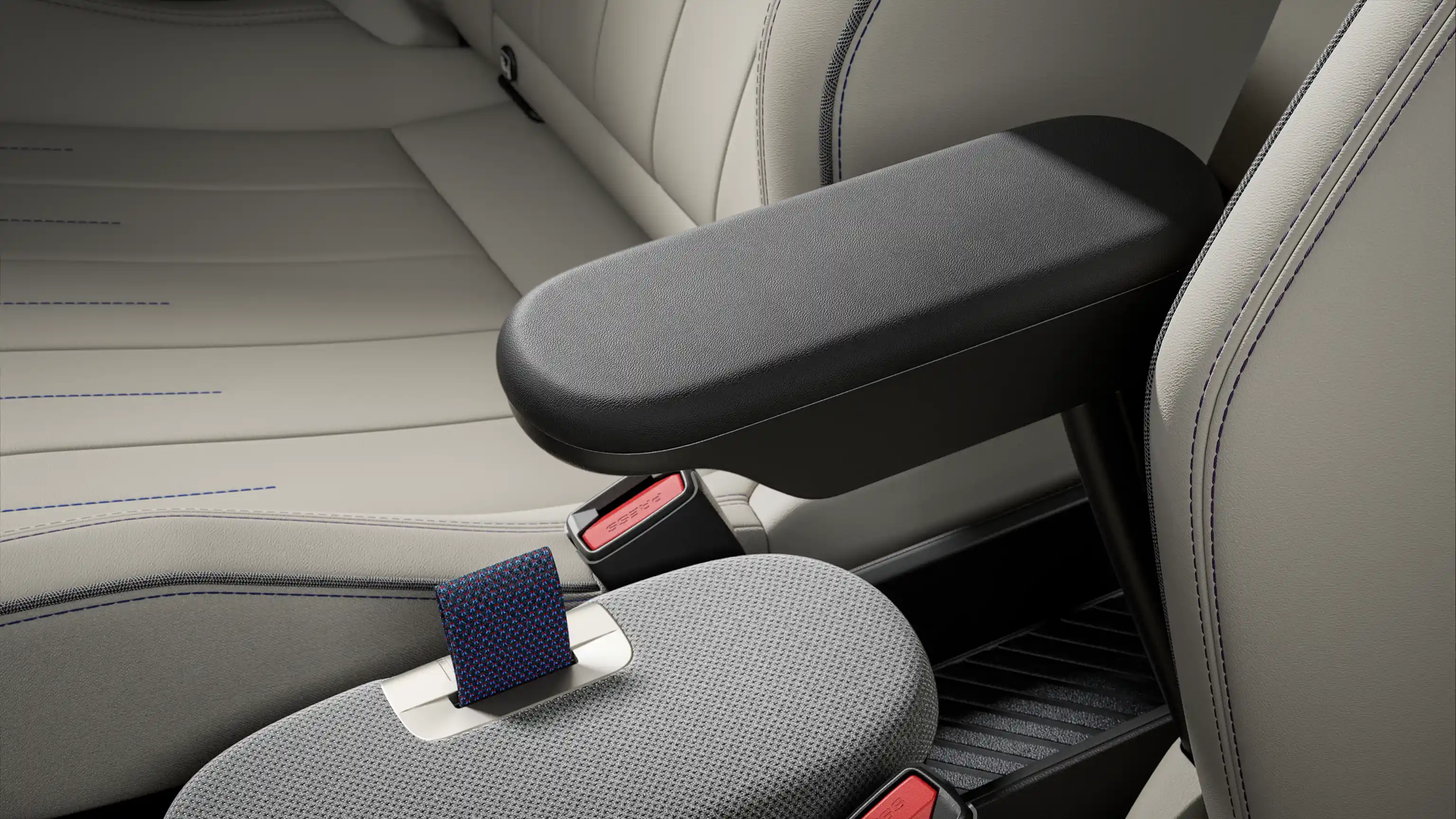 View of all-electric MINI Cooper armrest with Beige seats