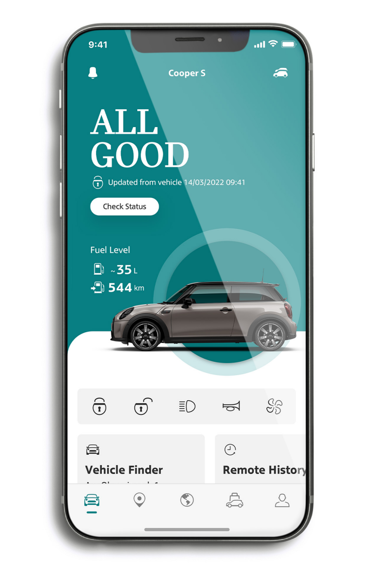 mini connected — приложение mini — вкладка «автомобиль»